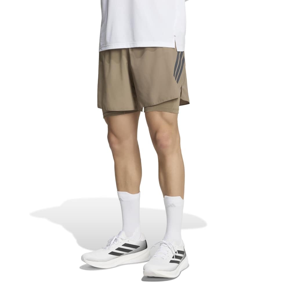 adidas Men's Adi365 Running Formotion Iconic 2In1 Shorts, Khaki Six/Black, L