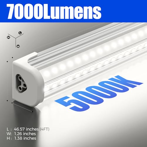 Image of Barrina T8 LED Shop Lights for Workshop 4FT, 50W, 7000LM, 5000K, ‎Daylight White, Clear Cover, Ceiling, V-Shape Shop Light Fixture, Garage, Warehouse, Basement, ETL Listed, 2 Packs