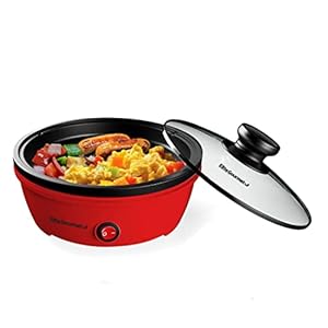 Elite Gourmet EGL-6101 padella personale riscaldamento rapido 650 Watt padella elettrica antiaderente con coperchio in vetro temperato, rosso
