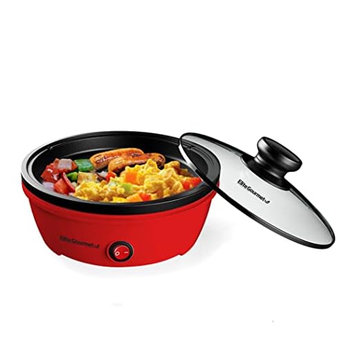 Elite Gourmet EGL-6101 padella personale riscaldamento rapido 650 Watt padella elettrica antiaderente con coperchio in vetro temperato, rosso