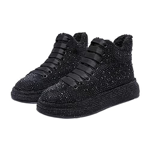 Bottes d'hiver pour femmes à lacets noires et baskets plates chaudes