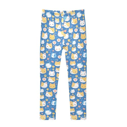 KLL Funny Cute Colorful Faces of Cats on Blue Toddler Baby Girl Basic Leggings Fashion High Waisted Yoga Pants Sports