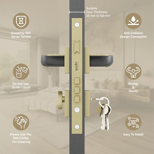 Image of GLOXY Premium Mortise Door Locks Set for Main Door and Bedroom,3 Brass Computerised Key Door Handle Knob Lock Set Body for Kitchen | Antique & Black Finish (2 Years of Warranty, Pack of 1)