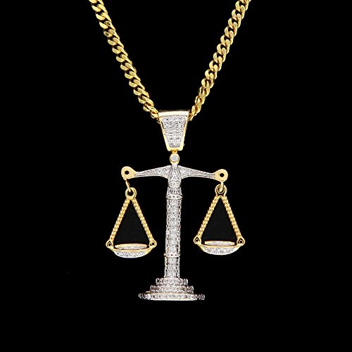Scales of Justice Necklace Balance Libra Pendant Gold Plated Copper Necklace Zircon Iced Out Jewery for Men and Women Chain 24 inches3