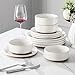 MALACASA Plates and Bowls Sets, 12 Pieces Modern Stoneware Dinnerware Set for 4 Kitchen Dinner Set Ceramic Dishware Dishes Set Microwave and Dishwasher Safe, White, Series TARA