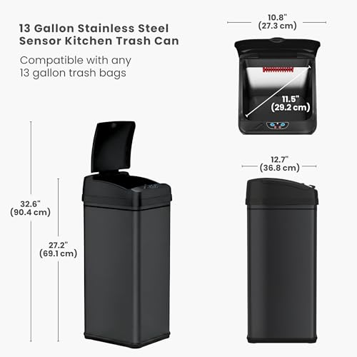 Image of iTouchless 13 Gallon Sensor Trash Can with Lid | Pet Lock and Odor Filter | Patented 50L Auto Motion Sensor Kitchen Garbage Can | Fingerprint-Proof Luxury Stainless Steel Rectangular Wastebasket, Black