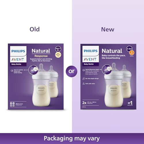 Philips AVENT Babyflaschen Natural Response – 2x Babyflaschen, 260 ml, für Neugeborene ab 1 Monat, BPA-frei (Modell SCY903/02)