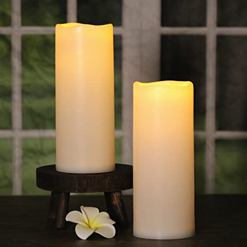 Image of 10 inchx4 inch Outdoor Waterproof Flameless Candles, Battery Operated Flickering LED Candles with Timers, Larger Rainproof Flamless Pillar Candles,Long Lasting, Ivory White, Set of 2