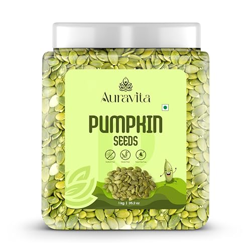 Image of Auravita Premium Pumpkin Seeds 1KG | Raw & Natural Seeds for Eating | Protein Rich Healthy Snacks | Immunity Booster Superfood for Gift | High Fiber Diet Seeds | Vegan & Gluten Free