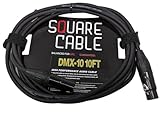Square Cable Premium Black 3-Pin DMX Male to Female Balanced Cable with with Gold Plated XLR Connectors and Polyethylene Insulation for Stage and Studio Use - 85% Tinned Copper Braid Shield - 10ft