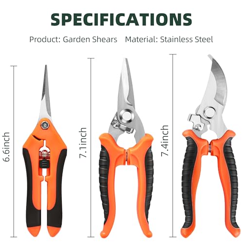 3 Pack Garden Pruning Shears, Stainless Steel Shears, Gardening Shears, Scissors, Garden Clippers, Pruning Snips, Pruning Shears for Gardening Tools(Orange)