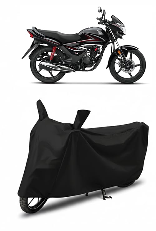 Image of DRAKOWISH Waterproof Bike Cover for Honda Shine | All Weather Protection from Rain, Dust, UV Rays & Scratches with Mirror Pockets & Buckle Belt | Shine Bike Cover
