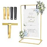 WellSign Wedding Welcome Sign Holder, 68”x31”x 20” Welcome to Our Wedding Sign Adjustable Display Stand with 4 Leather Hanging Straps,Gold Easel Stand Personalized for Baby Bridal Valentine