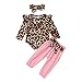 Longfei Neonata Bambina Leopard Stampa Abiti Manica Mosca Pagliaccetto Tuta Cavigliera Pantaloni Bowknot Fascia Autunno Inverno Vestiti Leopard 6-12 Mesi