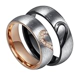 ROWAG 6MM Men Heart Shape Titanium Stainless Steel Couple Wedding Rings for Him and Her Women Cubic Zirconia CZ Inlaid Promise Engagement Bands