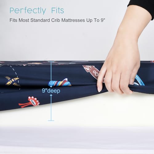 Image of PHF Soft Space Crib Sheet Fitted, 2 Pack Silky Comfy Breathable Polyester Baby Sheets for Boys Girls,28x52x9in Fits Standard Crib and Toddler Mattresses, Space