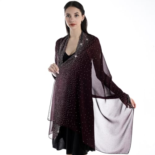 ANKOMINA Women's Shiny Rhinestone Chiffon Scarf Sparkly Pashmina Long Shawl Wraps for Party Cocktail Evening Weddings4