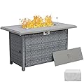 Grey Wicker Propane Fire Pit Outdoor Fire Pit Table 60000 BTU 43 Inch Gas Fire Pit with Steel Grille Tabletop Double Fire Tube
