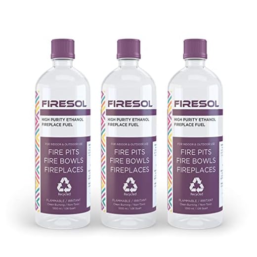 Firesol High Purity Ethanol 3 x 1 Liter - Bioethanol Fuel for fireplaces, Stoves and Burners. Denatured Alcohol (3 Quart) Clean Burning, Sustainable Fuel