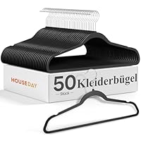 HOUSE DAY 50er Pack Kleiderbügel Kunststoff Schwerlast, 0,5cm Ultradünn Platzsparend Kleiderbügel, Fusselfrei & Abwischbar bügel mit 360° Drehbarer Haken, Ideal für Anzüge, Mäntel & Shirts - Schwarz