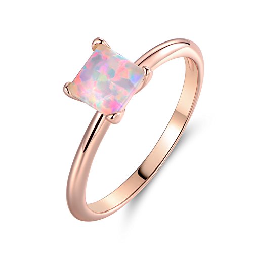 Barzel Rose Gold Plated or White Gold Plated Princess-Cut Created Fire Opal Solitaire Engagement Ring (Rose Gold, 6)