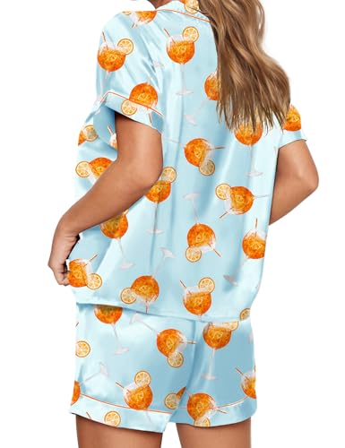 Image of SHESHOW Satin Pajamas for Women Set Preppy Animals Pjs Short Sleeve Shorts 2 Piece Loungewear Sets XS-XXL