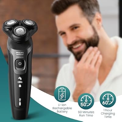 Philips Electric Shavers for Men, Rechargeable AquaTouch Mens Electric Shaver Wet and Dry with Comfort Cut Blades and Click-on Precision Trimmer, Cordless Electric Razors with 5D Flex Head