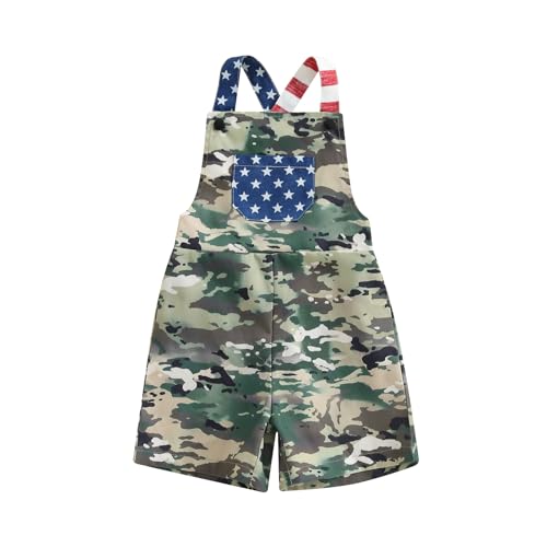 Nsywmzy Toddler Baby 4th of July Outfit Girl Boy American Flag Overalls Star Stripe Sleeveless Suspender Jumpsuit with Pocket (Army Green, 3-4 Years)