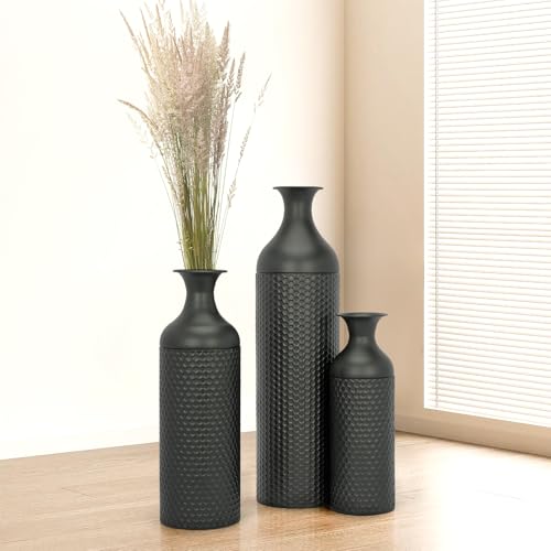 Tcatec Grande vaso da terra per erba della pampa, 3 vasi da pavimento in metallo con trama a nido d'ape, 68/51/41 cm, set di vasi da terra moderni, grandi decorativi per soggiorno, camera da letto,