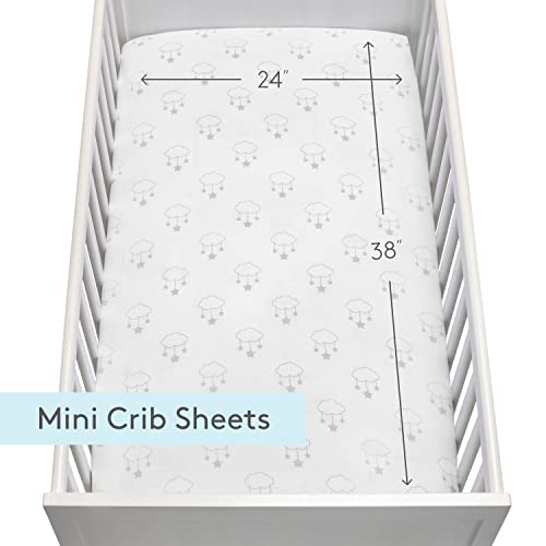 Image of Newton Baby Mini Crib Fitted Sheets (2-Pack) | Organic Muslin Cotton, Breathable & Soft Baby Sheets, Washable Baby Mattress Sheets, Fits Any Mini Sized Crib 24 inch x 38 inch, Wishing on a Star Print + White