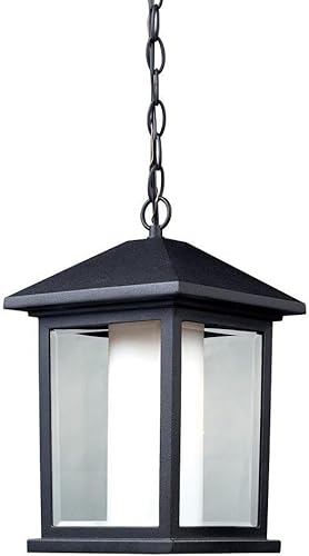 Z-Lite 523CHM Mesa - Cadena de luz para exteriores, marco de aluminio, acabado negro y sombra de ópalo biselado y mate transparente de material de