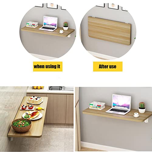 Table de cuisine pliante murale noyer pour coin repas et bureau - 3