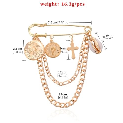 Image of Vintage Safety Pin Brooch for Layered Chain Tassel Decorative Pins for Lapel, Sweater, Hat, Scarf, Shawl - Cute Y2K Grunge Punk Style