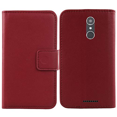 Lankashi Flip Echt Leder Tasche Für Gigaset GS170 5 inch Hülle Lederhülle Handyhülle Handy Tasche Book Brieftasche mit Kartenfächer Schutz Abdeckung Premium Cover Hülle Etui (Dark Rot)