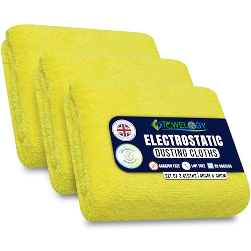 Image of Towelogy® Reusable Electrostatic Microfibre Dusting Cloths Pack Of 3 Lint Free Dust Magnet On Furniture & Floor Damp Duster For Cleaning