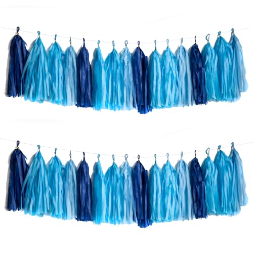 Image of Blue Tassel Garland,Tissue Tassel Banner for Baby Showe Boy Party Decorations,Pack of 20