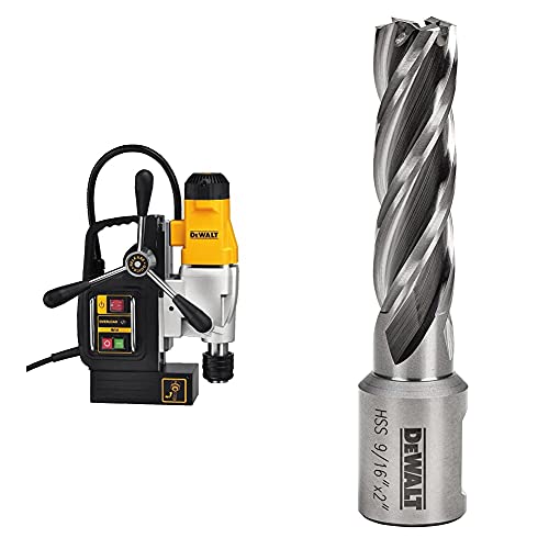 Image of DEWALT Drill Press, 2-Speed, Magnetic, 2-Inch with 9/16" X 2" HSS ANNULAR CUTTER 3/4" WELDON (DWE1622K & DWAC02009)