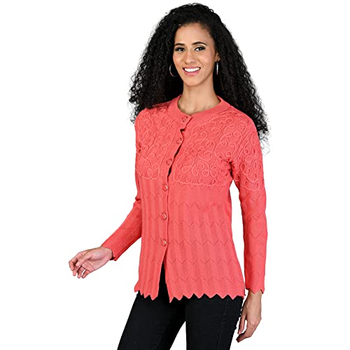 Image of LADYWILLINGTON Women Woollen Round Neck Sweater Heavy Front Long Kadai Cardigan Winter Wear Pure Wool Cardigan for Women Free Size Cotty Warm Cardigans with Side Pockets