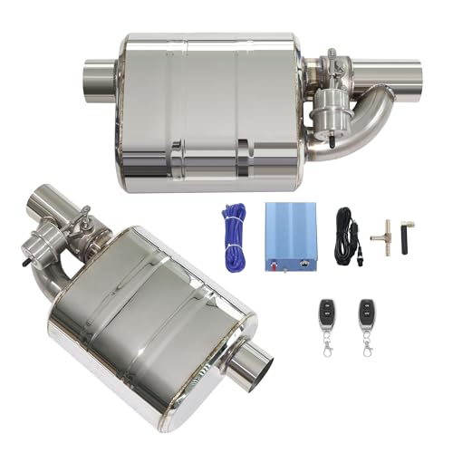 Valved Muffler Kit, Perfommance Exhaust Muffler Normally Closed Vacuum Valve Cutout Single Inlet Single Outlet Remote Control (76mm/3in muffler kit)