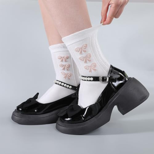 6 Pairs Cute Coquette Bow Crew Socks for Women Lace Ruffles Ankle Casual Sock Edge Spring and Autumn Daily Wear Gift2