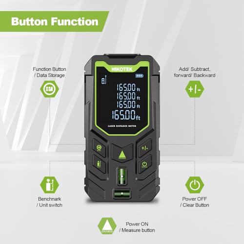 image for NIKOTEK Laser Measure, 165ft Laser Distance Meter with Bubble Levels a