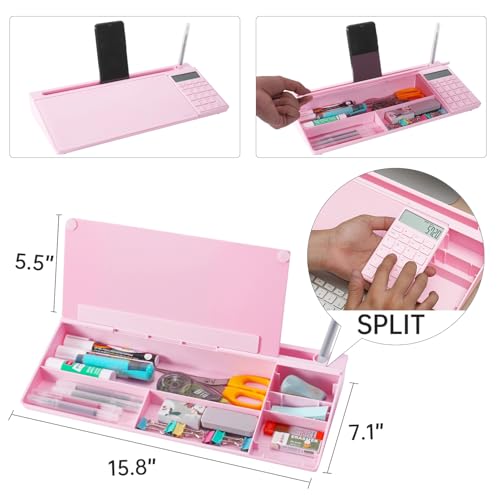 Image of Small Glass Desktop Whiteboard Dry-Erase-Board - Computer Keyboard Stand with Calculator White Board Surface Pad with Drawer, Desk Organizers with Accessories for Office, Home, School Supplies - Pink