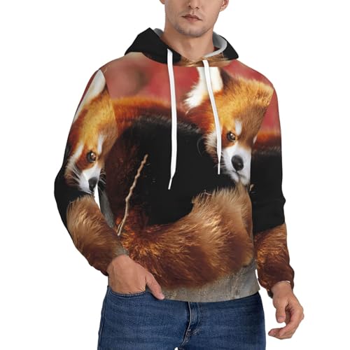 Pull manches longues homme avec capuche ajustable et imprimé graphique panda rouge