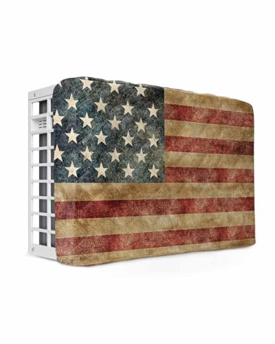 Retro American Flag Indoor Air Conditioner Covers, Vintage US Flag Red Striped Double Insulation Window AC Cover with Elastic Drawstring, Waterproof AC Unit Cover for Inside, 21'x15'x3.5'