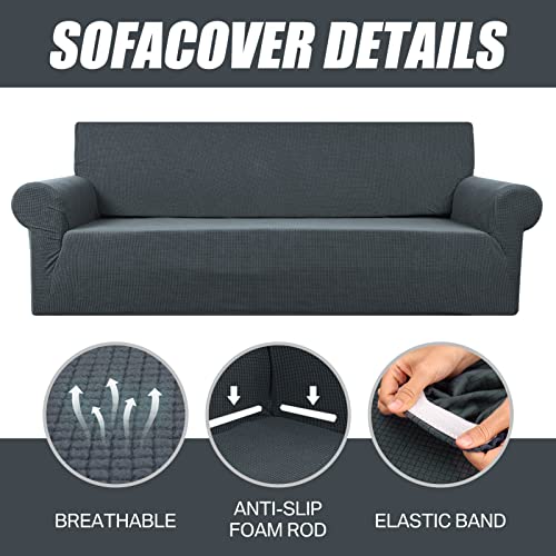 HEYOMART Stretch Sofabezug 1 Stück Sofahusse Spandex Jacquard Elastische Couchbezug mit Anti-Rutsch-Schaumstoffe (L-förmiges Ecksofa erfordert Zwei) - 3 Seater, Grau