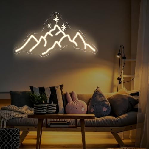 Image of ACOTAR Neon Sign Mountain With Star LED Light Book Lover Gift | Starry Mountain Reading Nook Decoration USB Powered Dimmable Bookish Home Wall Room Deocr Warm White 17.7 inchx9.3 inch