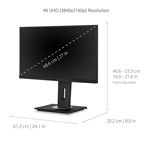 Image of ViewSonic VG2756-4K 27 Inch 4K Monitor, IPS Display with 90W USB-C for Smooth Home and Office Productivity, Full Ergonomic Adjustability, RJ45, HDMI, USB Hub, and DisplayPort Inputs