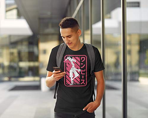 One Piece Men's Anime T-Shirt Monkey D. Luffy Salute W/Japanese Text On Red Officially Licensed2