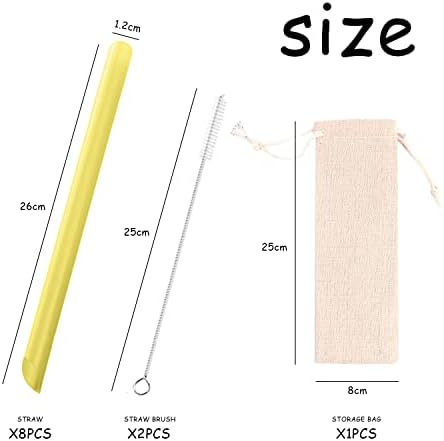8 Straws with 2 Straw Cleaning Brushes, 1 Storage Bag, Bubble Tea Straws, Reusable, Thick Plastic Straws for Smoothie Cups, Cocktails