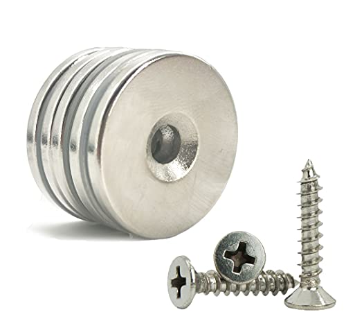 RarEarMag Magnets Countersunk Powerful Dia 25mm x Thichk 2.5mm Hole 5mm Strong Permant Rare Earth Neodymium Screw Magnets For Hold tools, Hang, Pickup Mini Screws, DIY, Home Application , Industry (6)